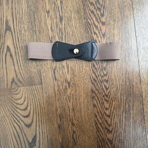 Brown and Black Elastic Belt with Gold Accent